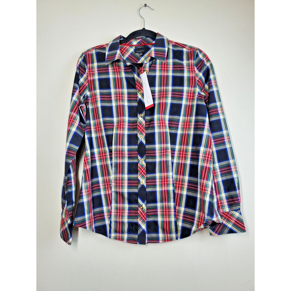 NEW Talbots Button Down Top Womens 4 Plaid Long Sleeve Holiday Gold Metallic - Picture 9 of 10